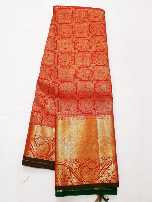 Bridal Kanchipuram Pure Silk Saree Red & Green Kanjivaram Sari| SPK