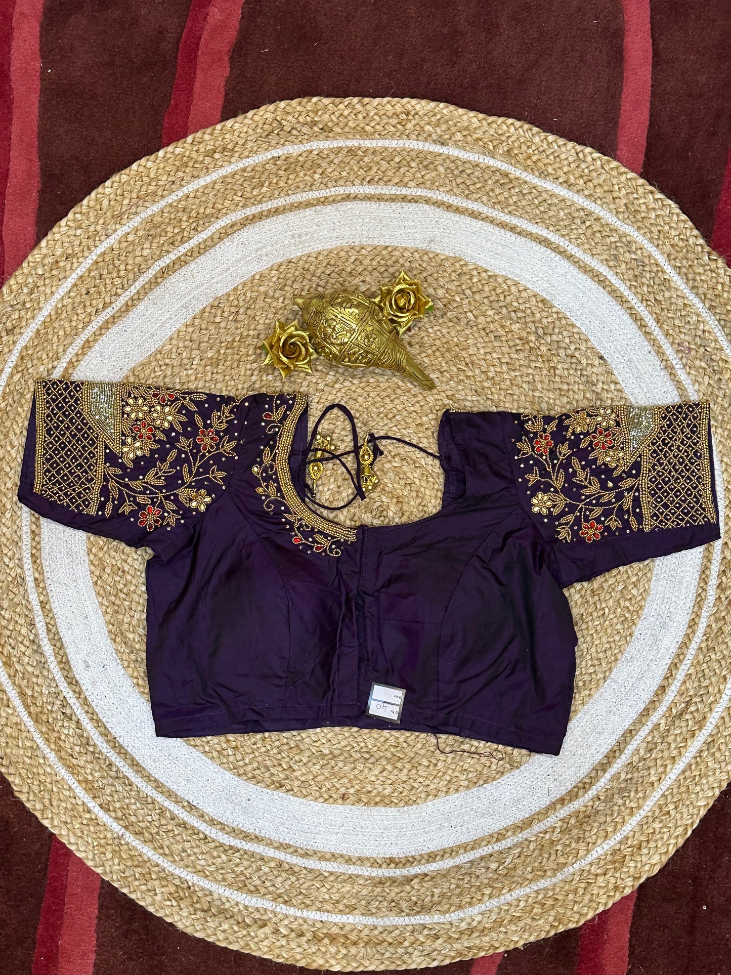 40” Size 10 Aari Worked Sari Blouse Indian Saree Top Silk B82