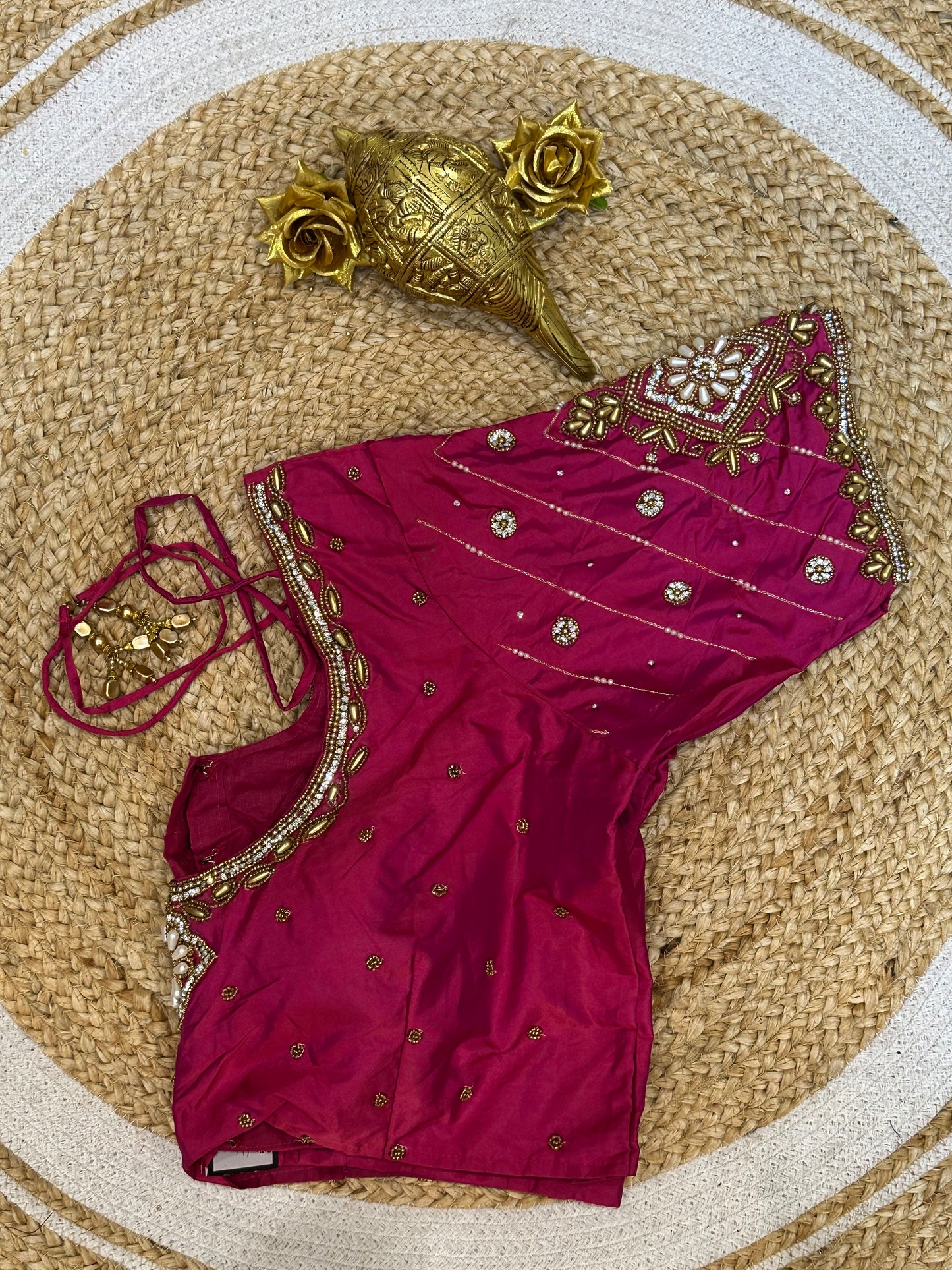 40” Size 10 Aari Worked Sari Blouse Indian Saree Top Silk Pink B79