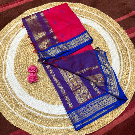 Pink & Blue Kalyani Silk Cotton Sari South Indian Saree S140