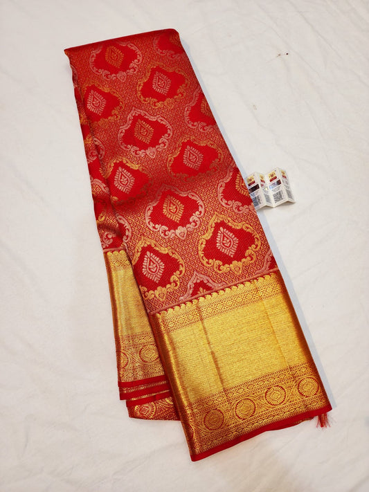 1g Gold Kanchipuram Pure Silk Saree Red Bridal Kanjivaram Sari| SPK147