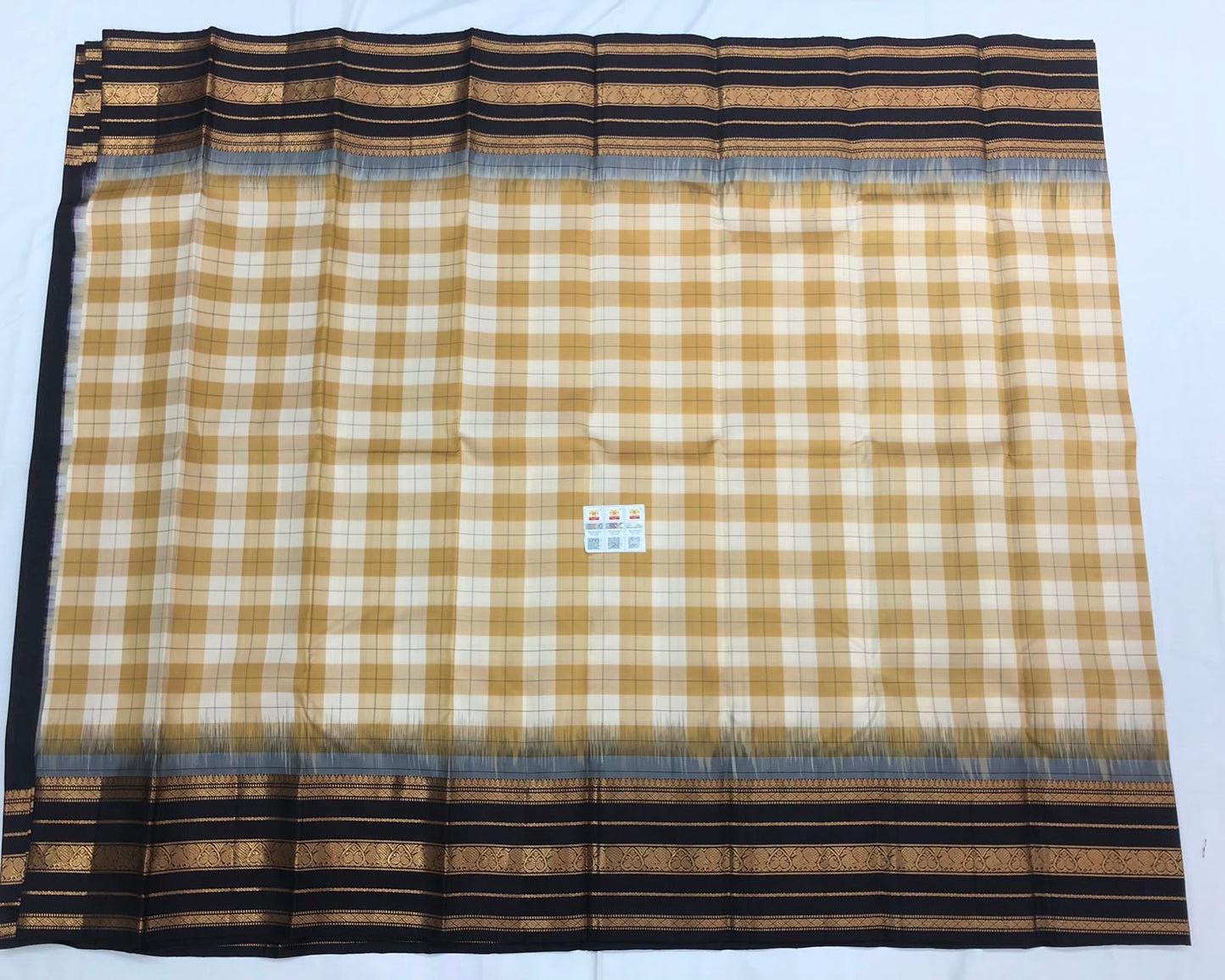 Vintage Kanchipuram Pure Silk Saree Indian Checkered Kanjivaram Sari SPK324