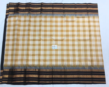 Vintage Kanchipuram Pure Silk Saree Indian Checkered Kanjivaram Sari SPK324