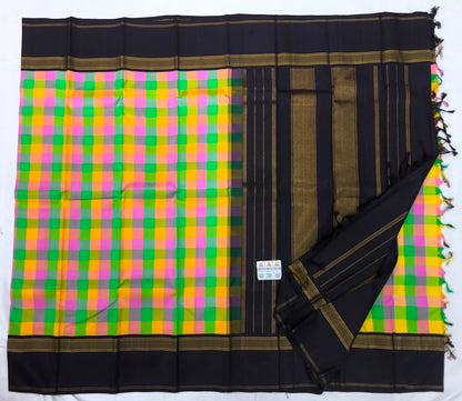 Vintage Kanchipuram Pure Silk Saree Indian Checkered Kanjivaram Sari SPK326