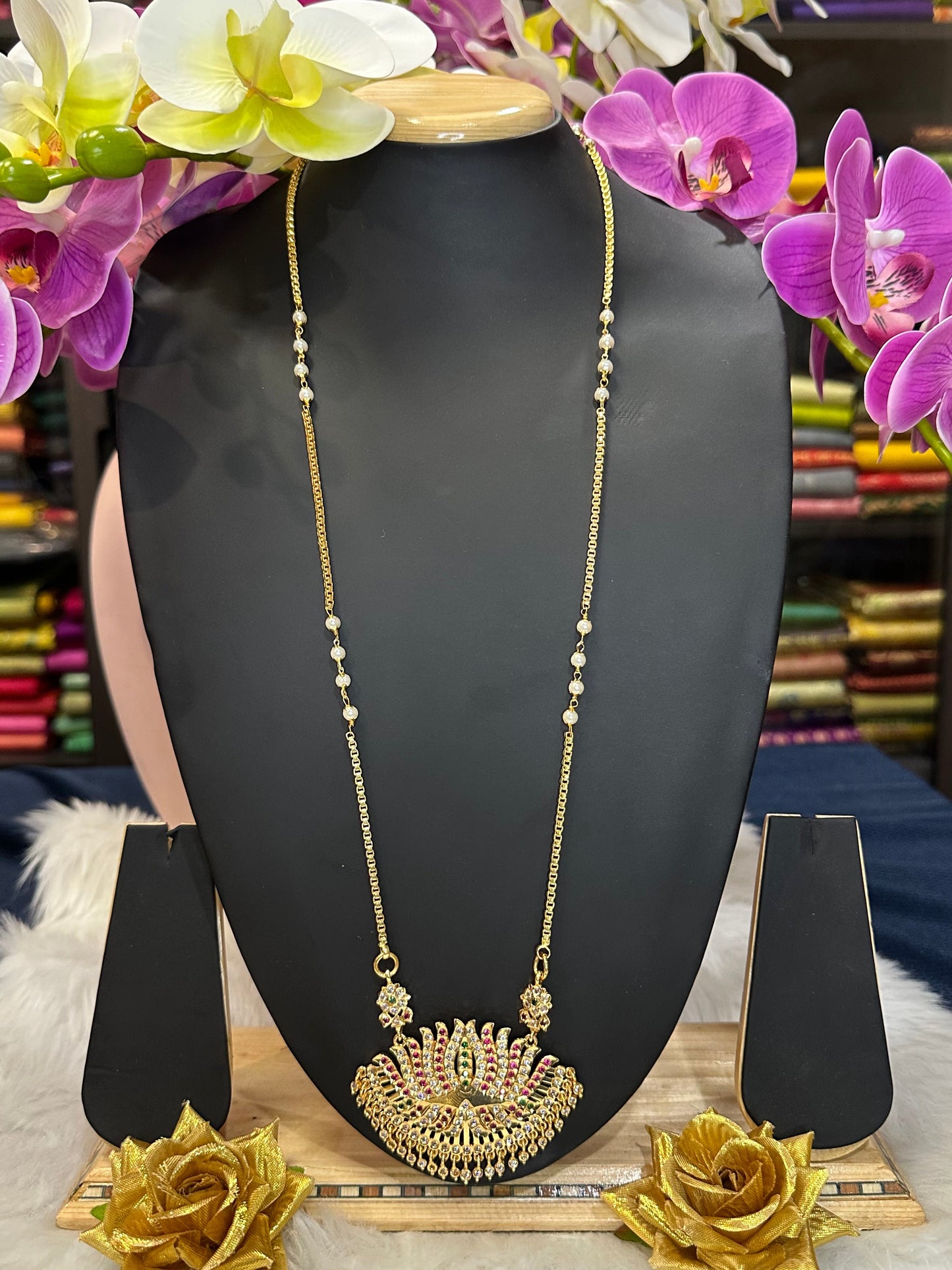 Impon Indian Necklace Multi Lotus Pathakkam Haram Wedding Jewellery N33