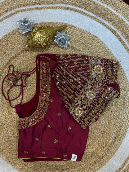 48” Size 18 Aari Worked Sari Blouse Indian Saree Top Silk Plum Pink B132