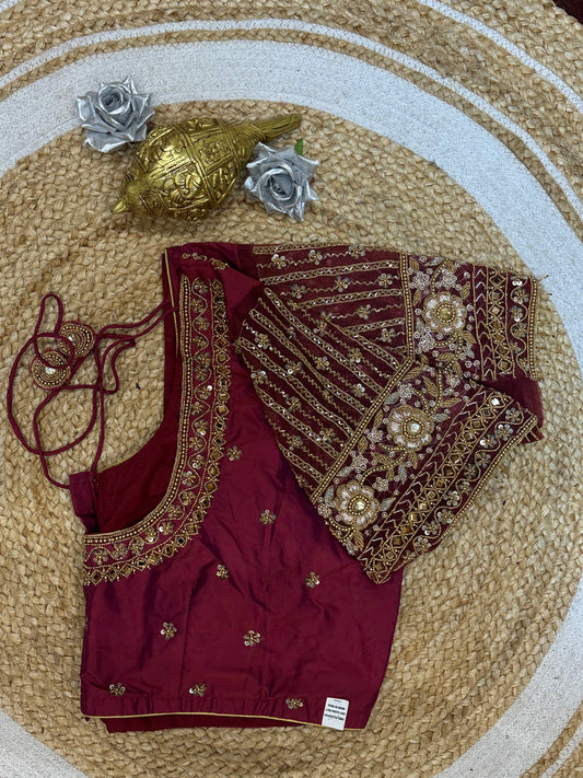 48” Size 18 Aari Worked Sari Blouse Indian Saree Top Silk Plum Pink B132