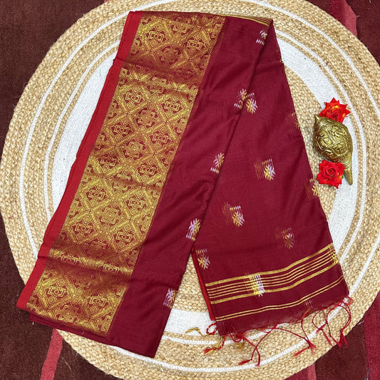 Soft Silk Cotton Sari Indian Maroon Saree S114