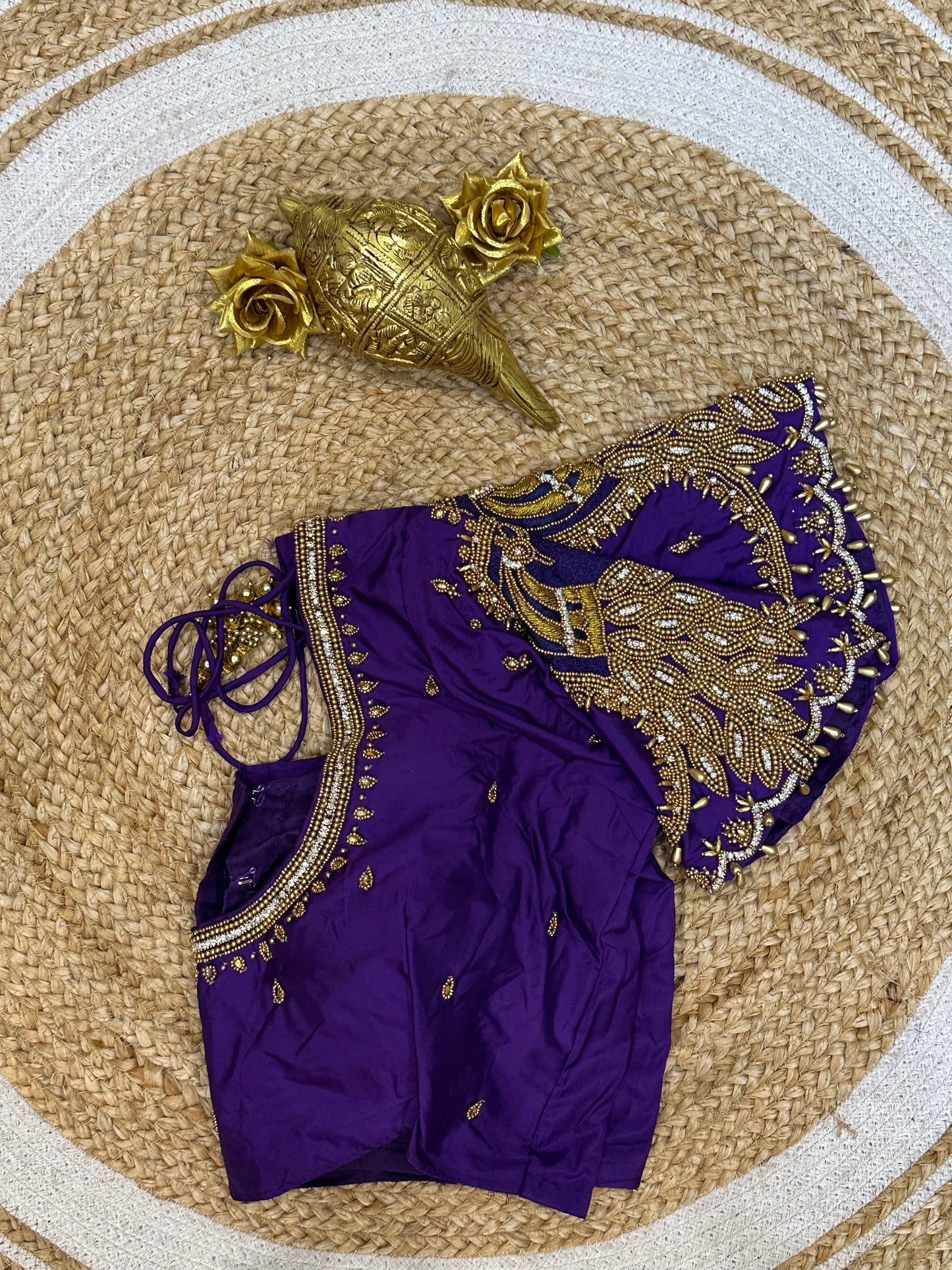 40” Size 10 Aari Worked Sari Blouse Indian Saree Top Silk Purple B76