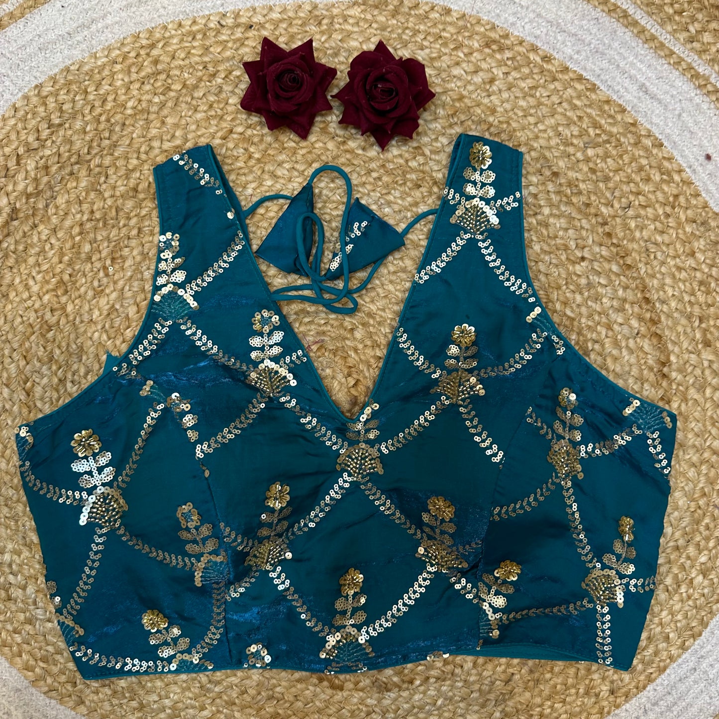 38” Medium Sari Blouse Indian Saree Top Worked Choli B424