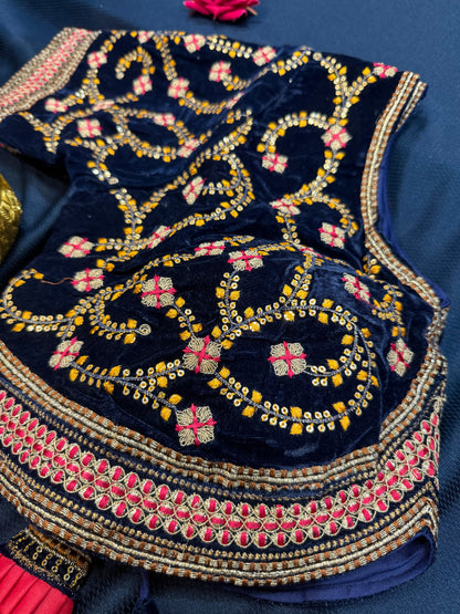 42” Navy Blue Velvet Sari Blouse Indian Top Choli B2