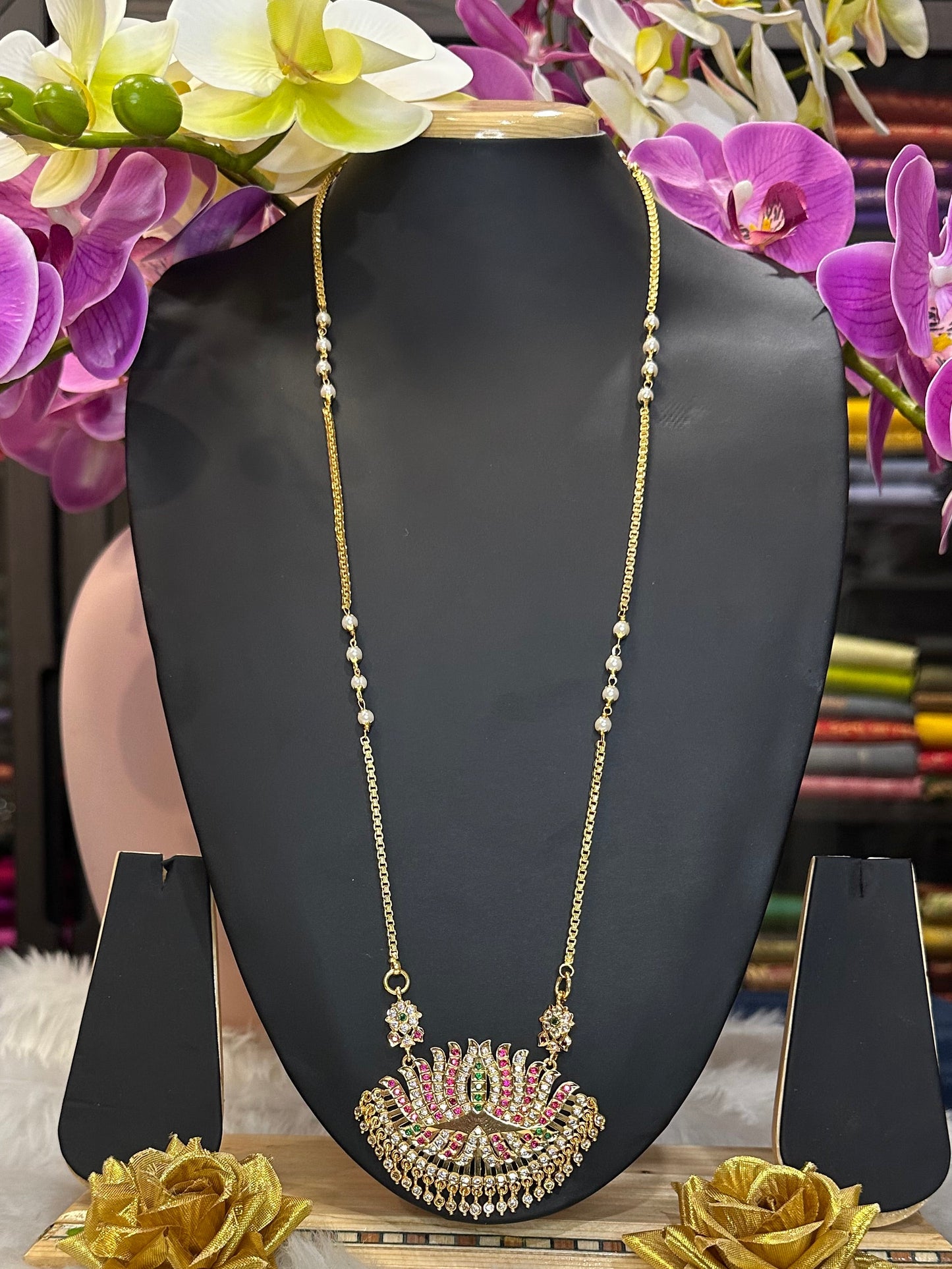 Impon Indian Necklace Multi Lotus Pathakkam Haram Wedding Jewellery N33