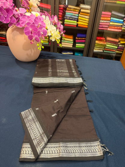 Brown Silver Kalyani Silk Cotton Traditional Sari South Indian Saree S140