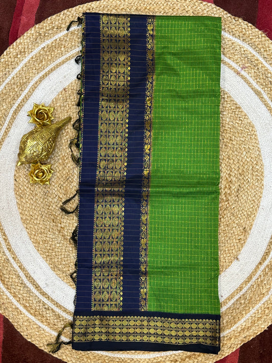 Kalyani Silk Cotton Sari Indian Saree Green & Royal Blue S54