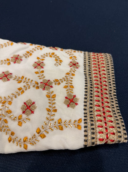40” White Velvet Sari Blouse Indian Top Choli B1