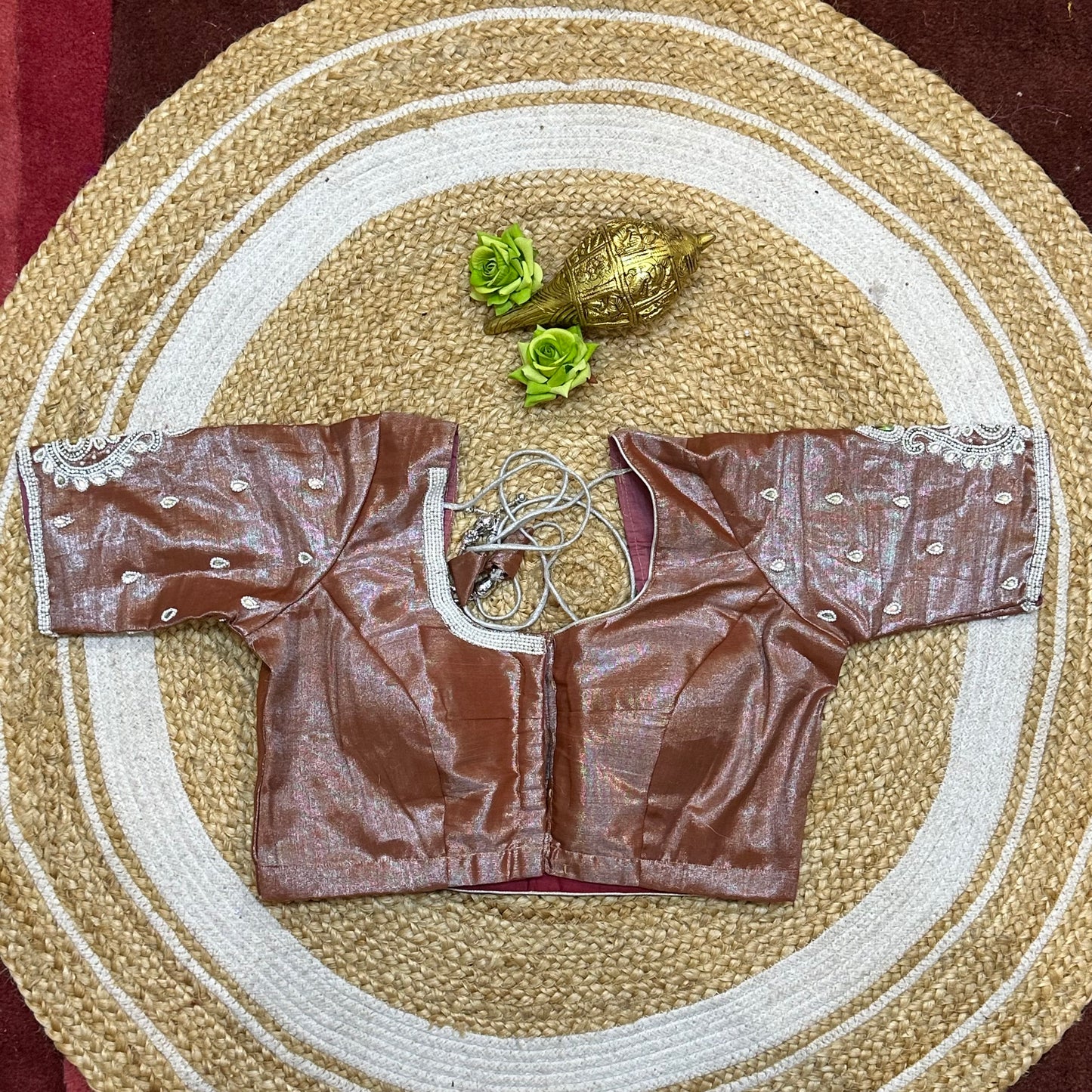 38” M Size 8 Aari Worked Sari Blouse Indian Saree Top Metallic Pink B290