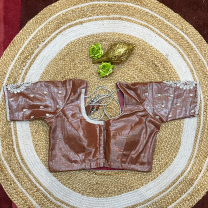 38” M Size 8 Aari Worked Sari Blouse Indian Saree Top Metallic Pink B290