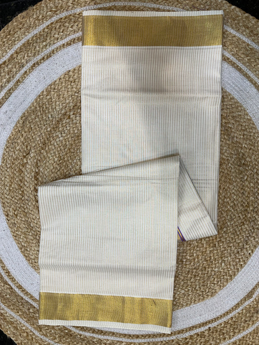 Kerala Vishu Sari Indian hand Printed Kasavu Onam Saree C21 Col 3