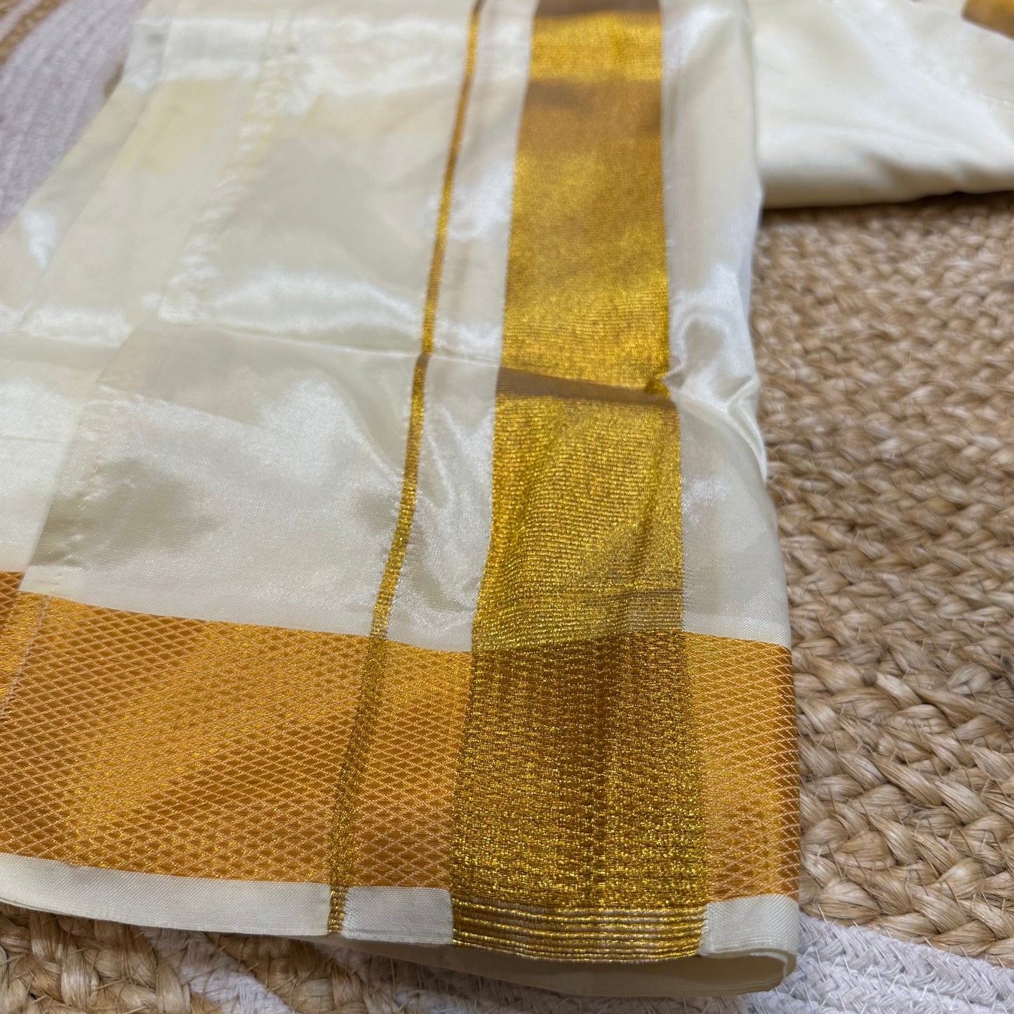 28” 30” Men’s South Indian Vesti Silk Ready to wear Cream Vetti Dhotti V25