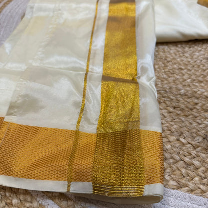 28” 30” Men’s South Indian Vesti Silk Ready to wear Cream Vetti Dhotti V25