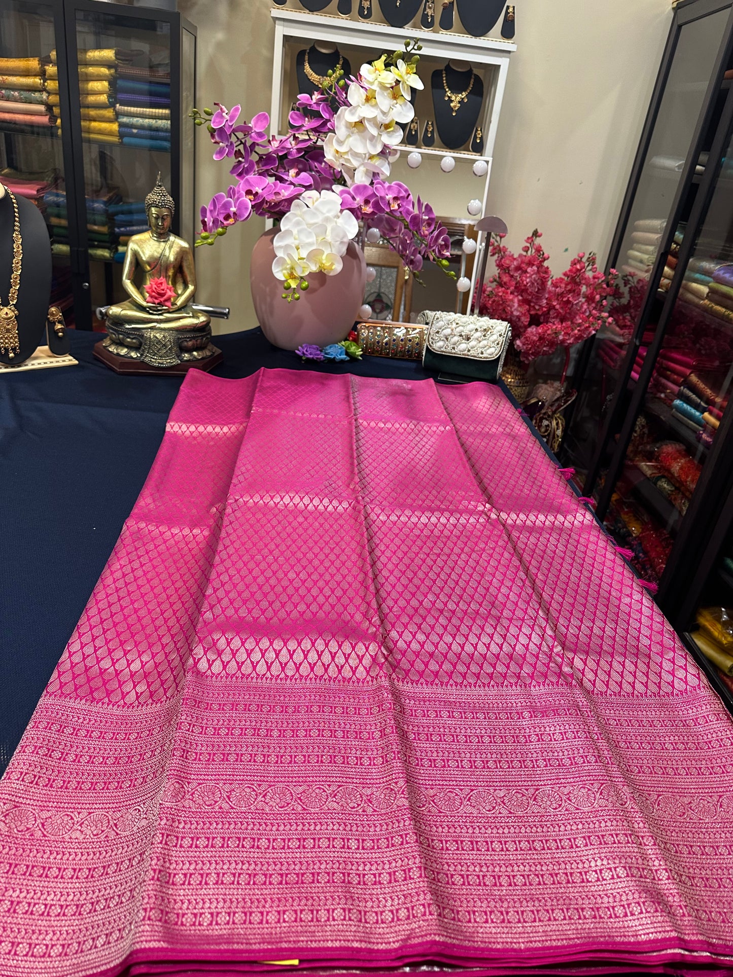 Kerala style Kanchipuram Pure Silk Pink Saree Matt Zari Kanjivaram Sari| SPK126