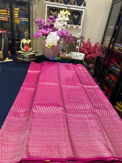 Kerala style Kanchipuram Pure Silk Pink Saree Matt Zari Kanjivaram Sari| SPK126