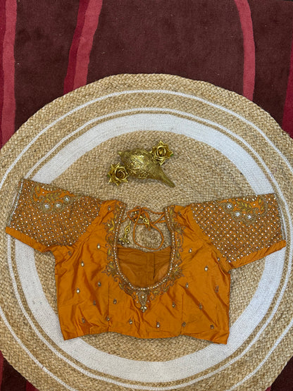 40” Size 10 Aari Worked Sari Blouse Indian Saree Top Silk Mango Yellow B83