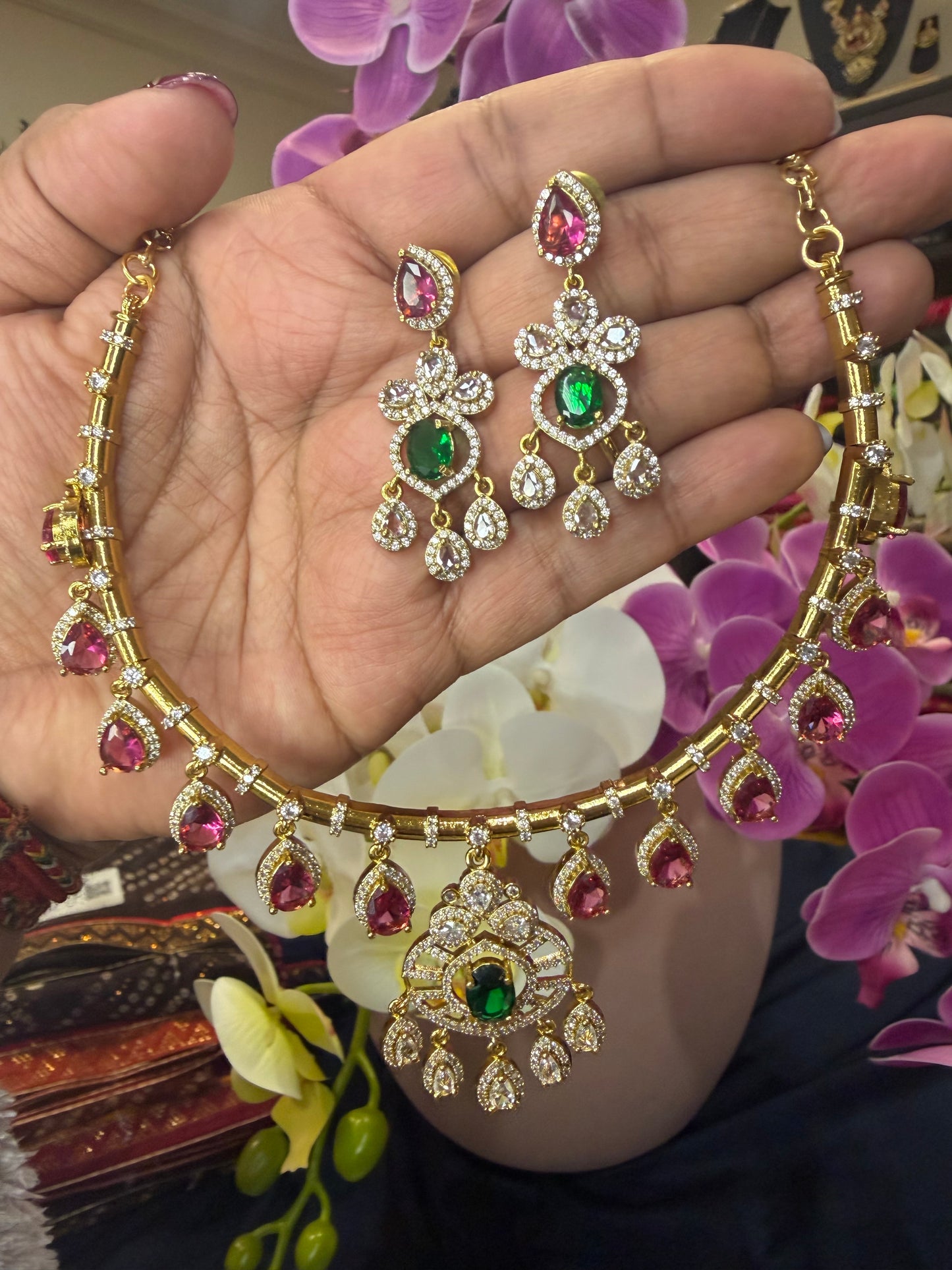 Premium Quality Indian Brass Necklace & Earrings Jewellery Set N99