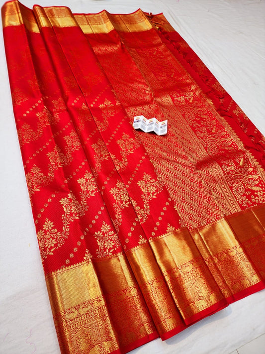 Kanchipuram Pure Silk Saree Bridal Red Kanjivaram Sari SPK266