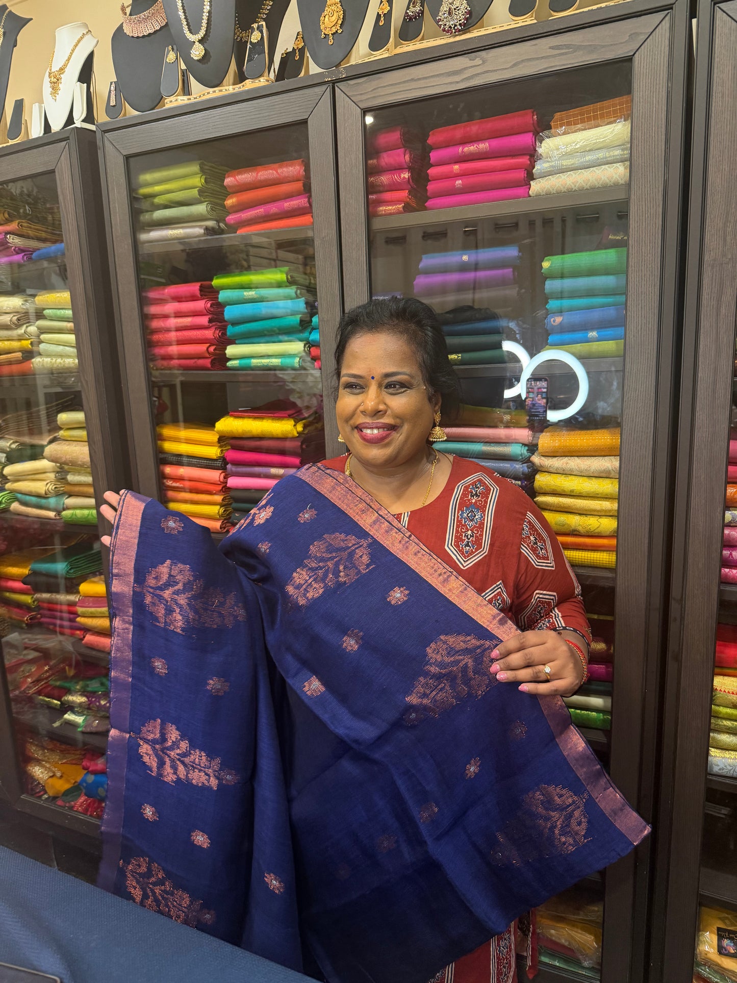 Silk Cotton Linen Sari Indian Saree Copper Jari Green S131