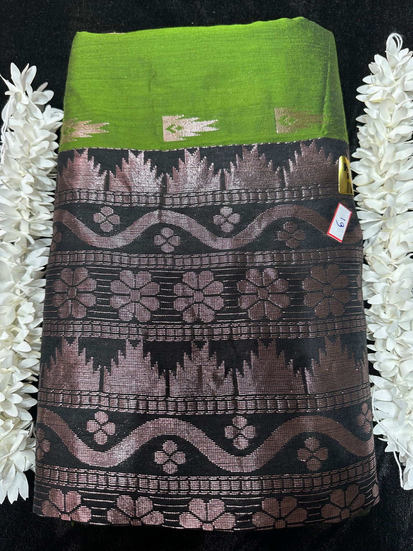 Kalyani Silk Cotton Sari Indian Saree Green & Black S49