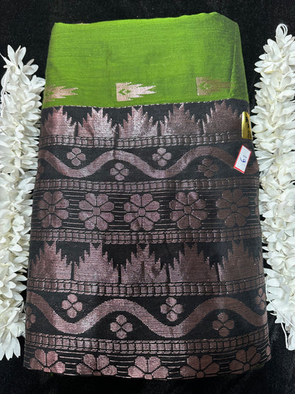 Kalyani Silk Cotton Sari Indian Saree Green & Black S49