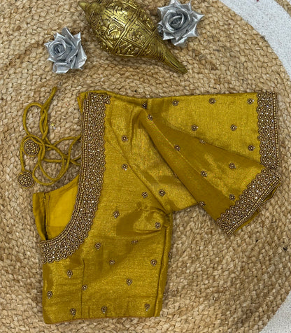 34” XS Aari Worked Sari Blouse Indian Saree Top Silk Gold B118