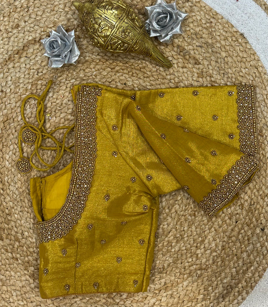 34” XS Aari Worked Sari Blouse Indian Saree Top Silk Gold B118