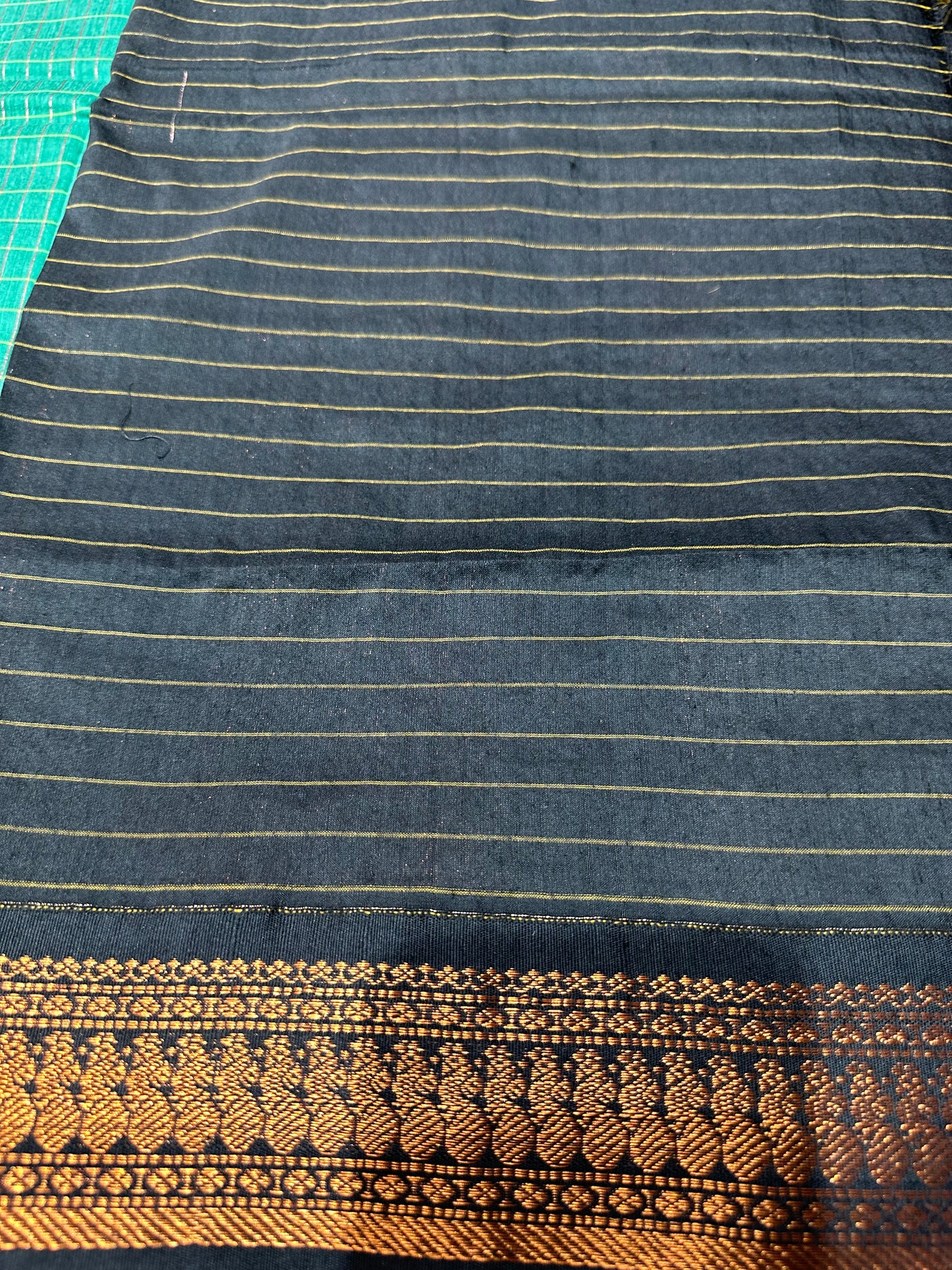Kalyani Silk Cotton Sari Indian Saree Green & Black S140