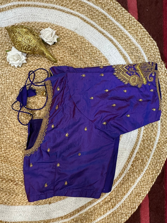 50” Size 20 Aari Worked Sari Blouse Indian Saree Top Silk Purple B65