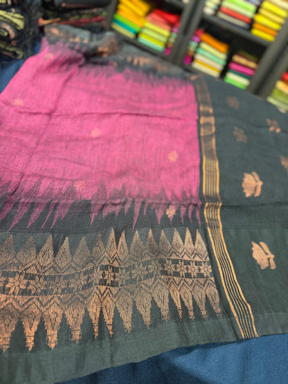 Soft Silk Cotton Linen Sari Indian Saree Copper Jari S122