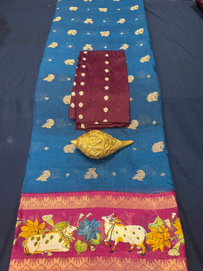 Blue Pichwai Silk Sari Indian Fancy Saree C4