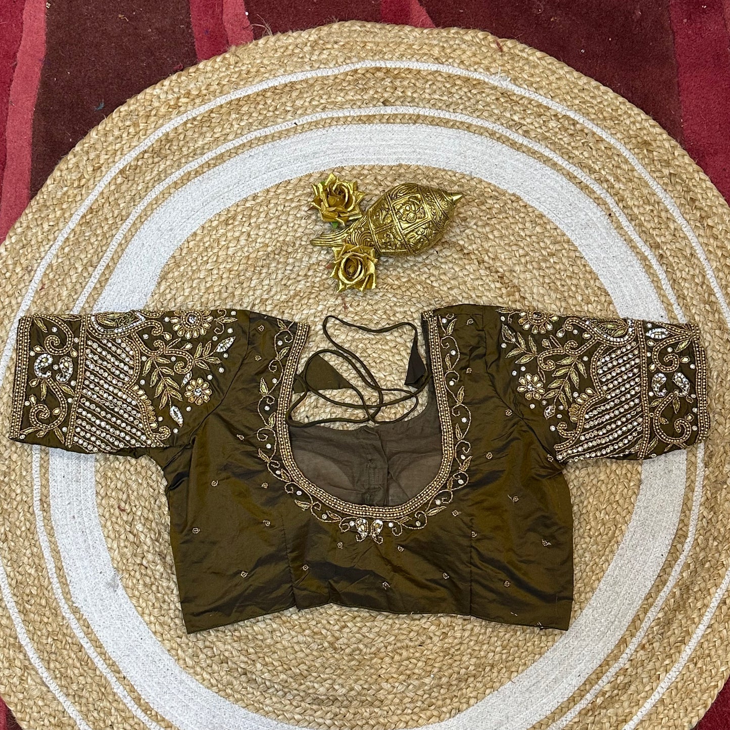 38” M Size 8 Aari Worked Sari Blouse Indian Saree Top Brown B271