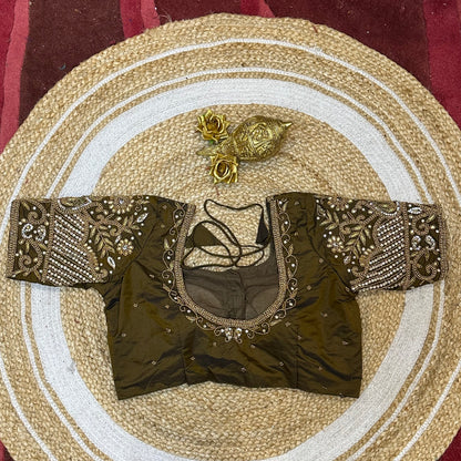 38” M Size 8 Aari Worked Sari Blouse Indian Saree Top Brown B271