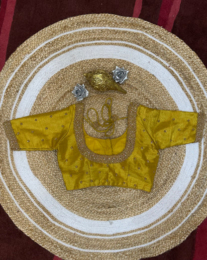 34” XS Aari Worked Sari Blouse Indian Saree Top Silk Gold B118