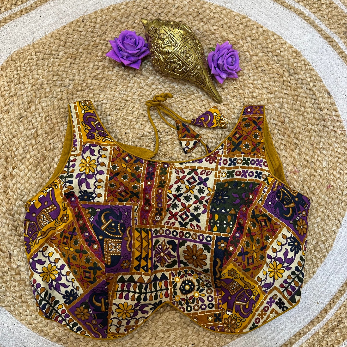 Cotton Kalamkari 38” Medium Sari Blouse Indian Saree Top B409