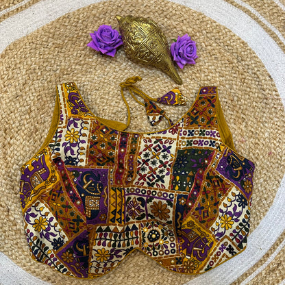 Cotton Kalamkari 38” Medium Sari Blouse Indian Saree Top B409