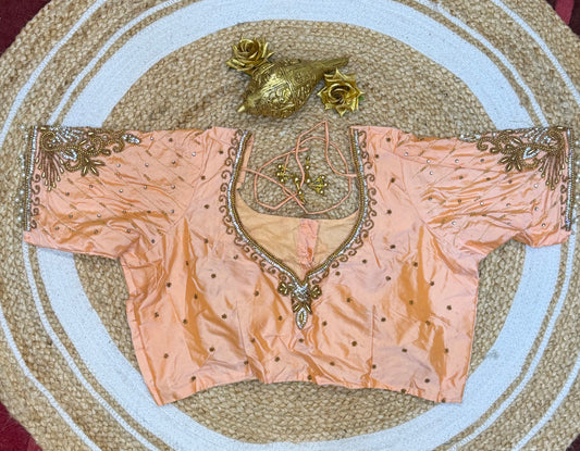 42” XL Size 12 size Aari Worked Sari Blouse Indian Saree Top Peach B155