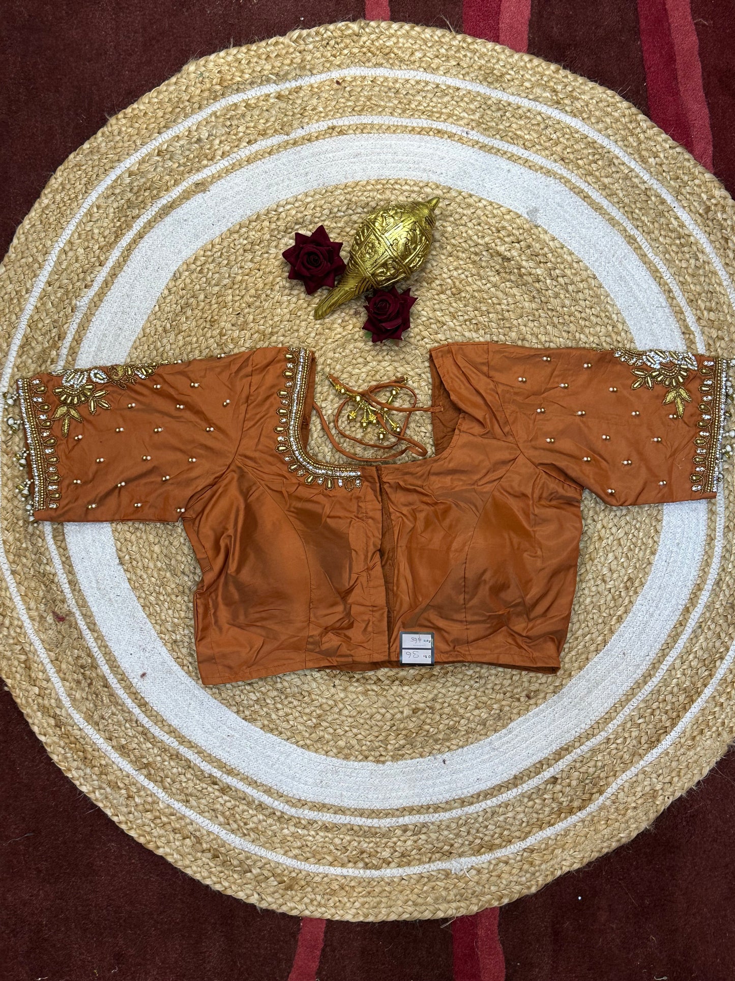 36” Small size Aari Worked Sari Blouse Indian Saree Antique Orange B207
