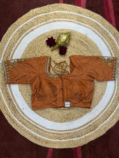 36” Small size Aari Worked Sari Blouse Indian Saree Antique Orange B207