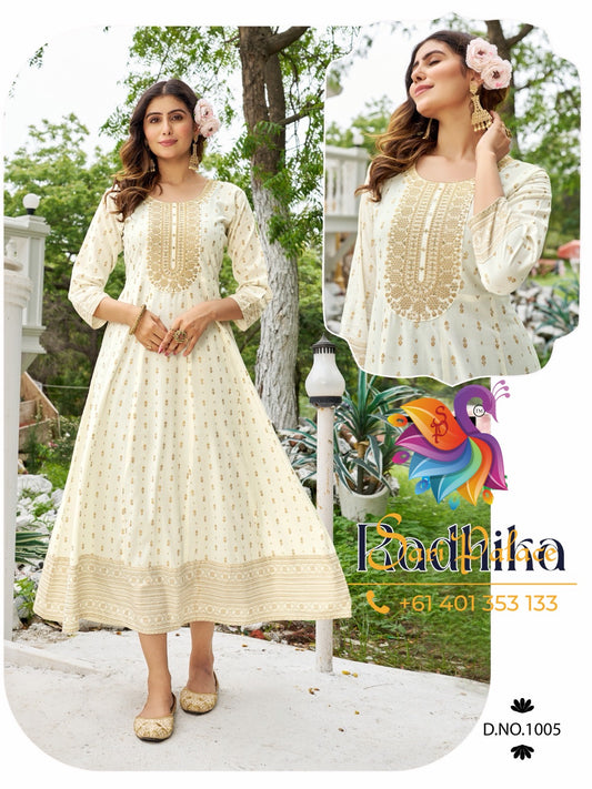 Indian Ladies White/ Cream Rayon Kurti Dress SS31