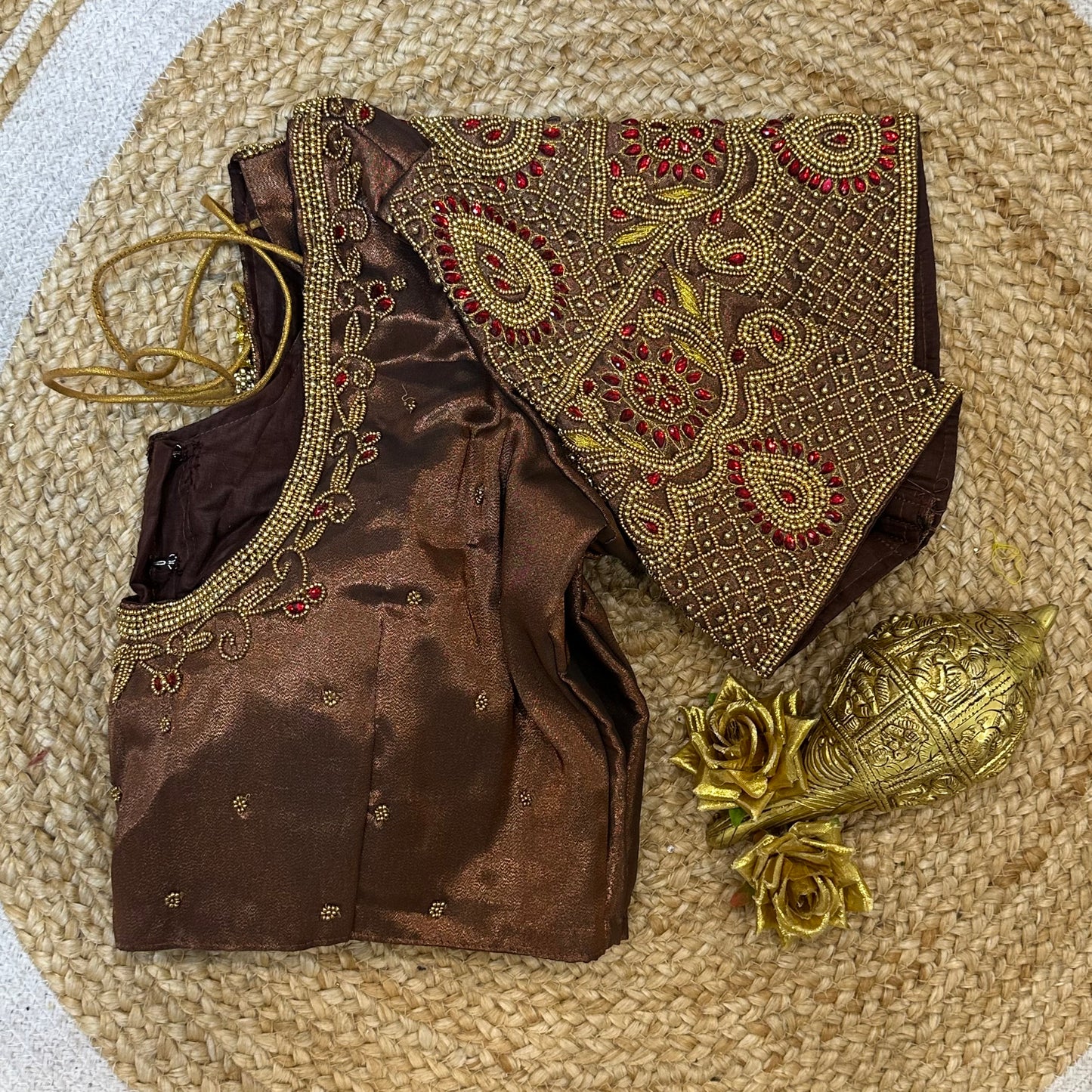 38” M Size 8 Aari Worked Sari Blouse Indian Saree Top Bronze B287