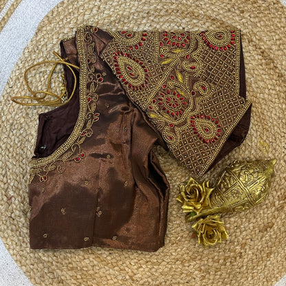 38” M Size 8 Aari Worked Sari Blouse Indian Saree Top Bronze B287