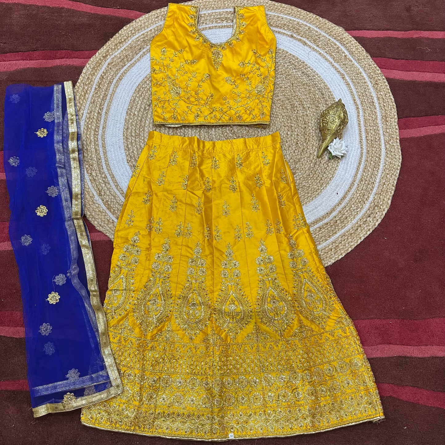 32” Size 8 to 9 Indian Lehenga Yellow Pavadai Sattai Skirt Top G70 Col 2